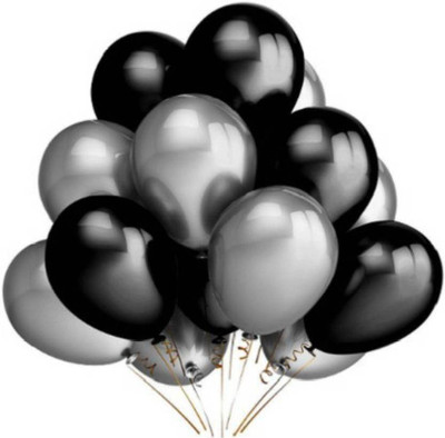 Crete Solid Silver & Black 50 Balloon(Silver, Black, Pack of 50)