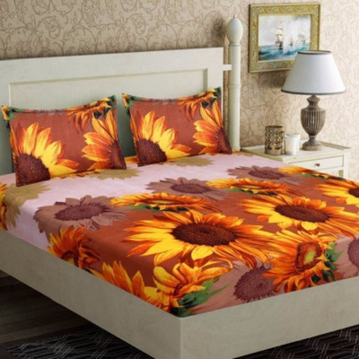 Aradhya Products 140 TC Microfiber Double 3D Printed Flat Bedsheet(Pack of 1, Brown)