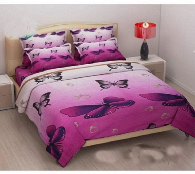 Aradhya Products 140 TC Microfiber Double 3D Printed Flat Bedsheet(Pack of 1, Purple)