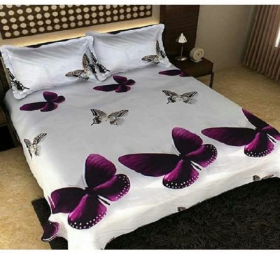 Aradhya Products 140 TC Microfiber Double 3D Printed Flat Bedsheet(Pack of 1, White)