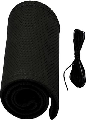 SPEEDZZ Hand Stiched Steering Cover For Audi A3(Black, Leatherite)