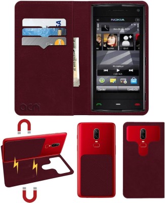 ACM Flip Cover for Nokia 6.1 Plus(Maroon, Cases with Holder, Pack of: 1)