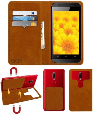 ACM Flip Cover for Intex Aqua 4x(Gold, Cases with Holder, Pack of: 1)