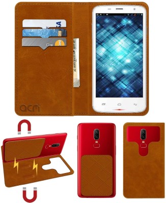 ACM Flip Cover for Spice Smart Flo Mettle 3.5x Mi-356(Gold, Cases with Holder, Pack of: 1)
