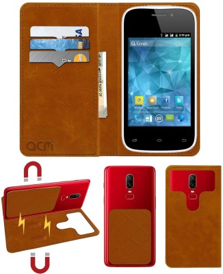 ACM Flip Cover for Spice Smart Flo Space Mi-354(Gold, Cases with Holder, Pack of: 1)