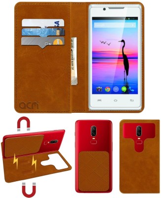 ACM Flip Cover for Lava Flair P1(Gold, Cases with Holder, Pack of: 1)