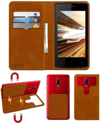 ACM Flip Cover for Intex Aqua A4(Gold, Cases with Holder, Pack of: 1)
