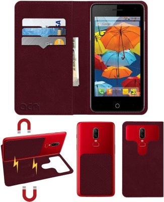 ACM Flip Cover for Intex Aqua Style 4.0(Maroon, Cases with Holder, Pack of: 1)