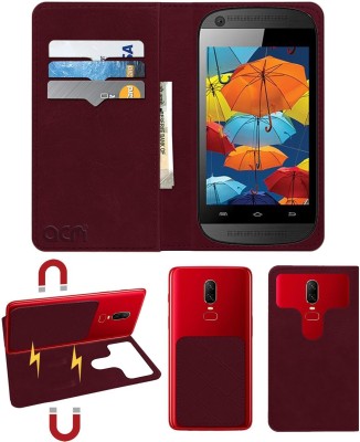 ACM Flip Cover for Intex Aqua X(Maroon, Cases with Holder, Pack of: 1)