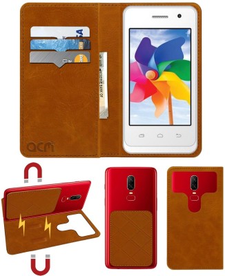 ACM Flip Cover for Intex Aqua R3 Plus(Gold, Cases with Holder, Pack of: 1)