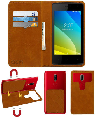 ACM Flip Cover for Intex Cloud C1(Gold, Cases with Holder, Pack of: 1)