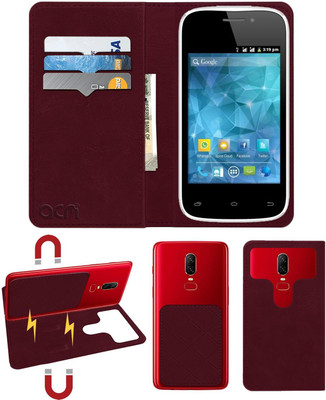 ACM Flip Cover for Spice Smart Flo Space Mi-354(Maroon, Cases with Holder, Pack of: 1)