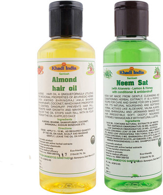 

Khadi India Santosh Khadi Herbal Almond Hair oil and Neem sat shampoo Combo Pack of 2x210 ml(Set of 2)