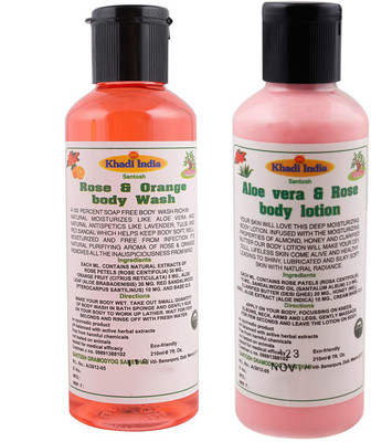 

Khadi India Santosh Khadi Herbal Rose & Orange Body Wash and Aloe vera & Rose body lotion Combo Pack of 2x210 ml(Set of 2)