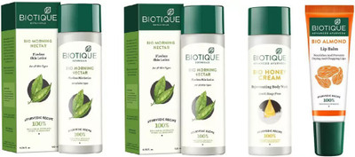 

BIOTIQUE BIO Morning Nectar Flawless Skin Moisturizer, Honey Cream Rejuvenating Body Wash, LIP BALM(Set of 4)