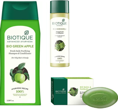 

BIOTIQUE BIO green shampoo, Bhringraj Therapeutic Oil, SOAP BASIL(Set of 3)