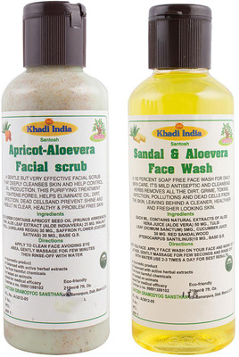 

Khadi India Santosh Khadi Herbal Apricot-Aloevera Facial scrub and sandal & Aloevera face Wash Combo Pack of 2x210 ml(Set of 2)