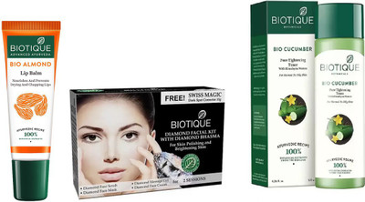 

BIOTIQUE BIO Facial Kit, Bio Cucumber Pore Tightening Toner , LIP BALM(Set of 3)
