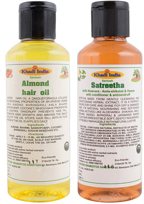 

Khadi India Santosh Khadi Herbal Almond Hair oil and Satreetha sat shampoo Combo Pack of 2x210 ml(Set of 2)