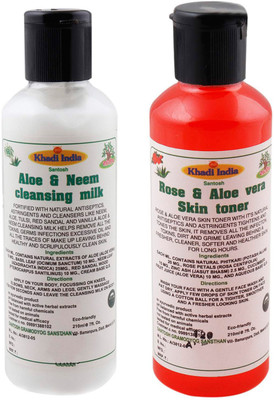 

Khadi India Santosh Khadi Herbal Aloe & Neem cleansing Milk and Rose & Aloe vera Skin toner Combo Pack of 2x210 ml(Set of 2)