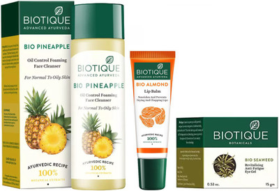 

BIOTIQUE BIO Pineapple Oil Control Foaming Face Cleanser For Normal To Oil Skin, Bio Sea Revitalizing Eye Gel, LIP BALM(Set of 3)