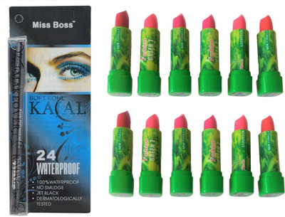 

Miss Boss 12 green tea lipstick and waterproof kajal , pack of 2(Set of 2)