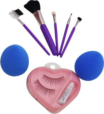 

Mopi Makeup Kit Combo (Purple Makeup Brushes, 2 sponge & 1 Flase Eyelashe)(Set of 3)