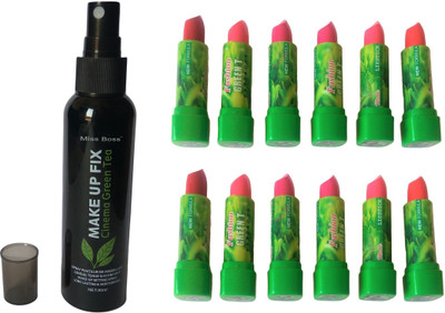 

Miss Boss 12 green tea lipstick, and kb cinema green tea Makeup Fixer Primer - 80 ml Primer, set of 2(Set of 2)