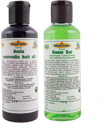 

Khadi India Santosh Khadi Herbal Amla ayurvedic hair oil and Neem sat shampoo Combo Pack of 2x210 ml(Set of 2)