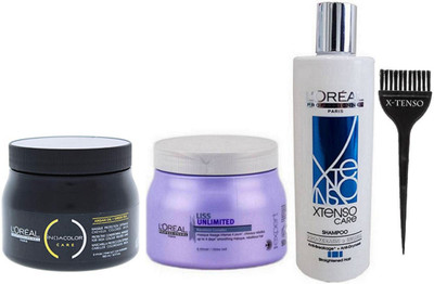 

x-tenso Pro-Keratin + Incell Hair Straightening Shampoo, liss Unlimited Spa, INOA Color Care Protective Conditioning Masque(Set of 4)