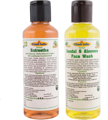 

Khadi India Santosh Khadi Herbal Satreetha sat shampoo and sandal & Aloevera Face Wash and Combo Pack of 2x210 ml(Set of 2)