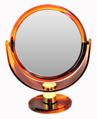 

Ear Lobe & Accessories Brown Round Double-Sided Magnifying Standing Mirror Plastic Frame Big