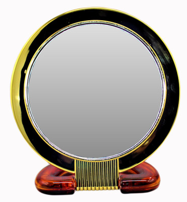 

Ear Lobe & Accessories Brown Round Double-Sided Magnifying Standing Golden Finish Mirror Plastic Frame Medium