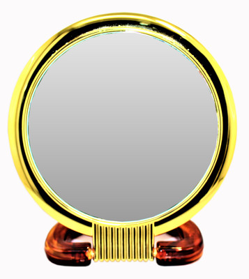 

Ear Lobe & Accessories Brown Round Double-Sided Magnifying Standing Golden Finish Mirror Plastic Frame Big
