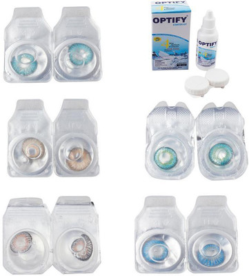 

Optify Combo Pack Monthly Color Contact Lens With Solution Monthly Contact Lens(0, Aqua-Gold-Grey-Green Turquoise-Blue Topaz, Pack of 5)