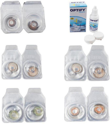 

Optify Combo Pack Monthly Color Contact Lens With Solution Monthly Contact Lens(0, Brown-Gold-Green-Hazel-Honey, Pack of 5)