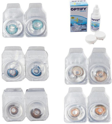 

Optify Combo Pack Monthly Color Contact Lens With Solution Monthly Contact Lens(0, Aqua-Blue-Brown-Hazel-Honey, Pack of 5)