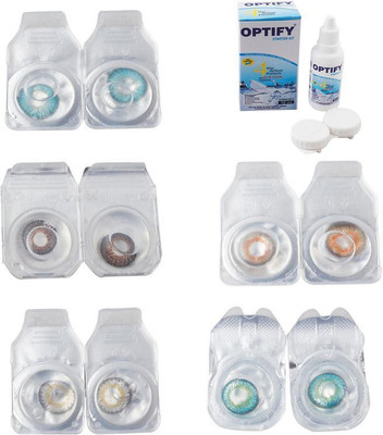 

Optify Combo Pack Monthly Color Contact Lens With Solution Monthly Contact Lens(0, Aqua-Brown-Natural Grey-Honey-Green Turquoise, Pack of 5)