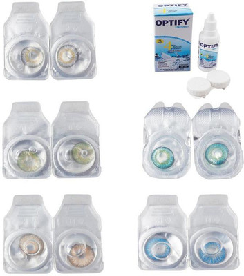 

Optify Combo Pack Monthly Color Contact Lens With Solution Monthly Contact Lens(0, Natural Grey-Green-Hazel-Green Turquoise-Blue Topaz, Pack of 5)