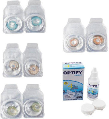

Optify Combo Pack Monthly Color Contact Lens With Solution Monthly Contact Lens(0, Aqua-Gold-Green-Honey, Pack of 4)