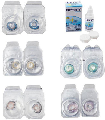 

Optify Combo Pack Monthly Color Contact Lens With Solution Monthly Contact Lens(0, Blue-Natural Grey-Grey-Green Turquoise-Violet, Pack of 5)