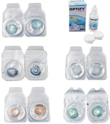 

Optify Combo Pack Monthly Color Contact Lens With Solution Monthly Contact Lens(0, Aqua-Blue-Honey-Sea Blue-Green Turquoise, Pack of 5)