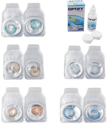 

Optify Combo Pack Monthly Color Contact Lens With Solution Monthly Contact Lens(0, Aqua-Gold-Honey-Sea Blue-Blue Topaz, Pack of 5)