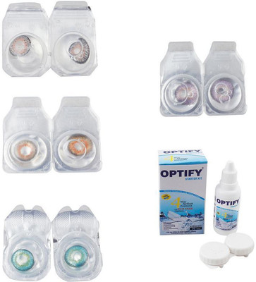 

Optify Combo Pack Monthly Color Contact Lens With Solution Monthly Contact Lens(0, Grey-Honey-Green Turquoise-Violet, Pack of 4)
