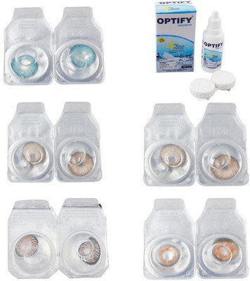 

Optify Combo Pack Monthly Color Contact Lens With Solution Monthly Contact Lens(0, Aqua-Gold-Grey-Hazel-Honey, Pack of 5)