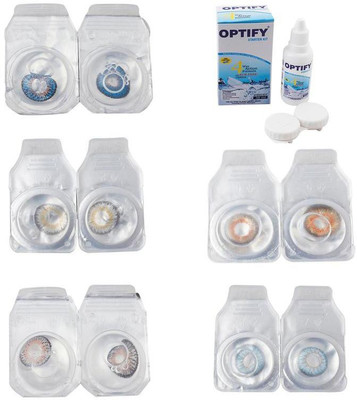 

Optify Combo Pack Monthly Color Contact Lens With Solution Monthly Contact Lens(0, Blue-Natural Grey-Grey-Honey-Sea Blue, Pack of 5)