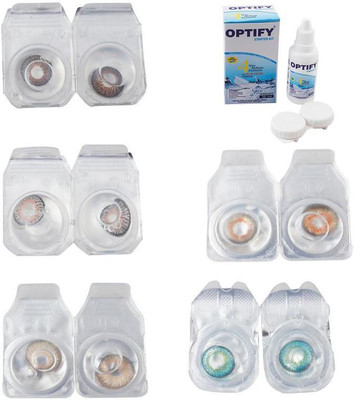 

Optify Combo Pack Monthly Color Contact Lens With Solution Monthly Contact Lens(0, Brown-Grey-Hazel-Honey-Green Turquoise, Pack of 5)