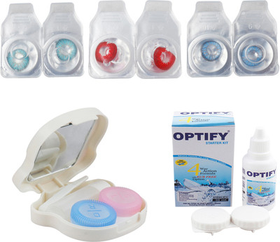 

Optify Zero Power Combo Pack Monthly Color Contact Lens With Solution and Travel Kit Monthly Contact Lens(0, Aqua_Red_Deep Blue, Pack of 3)