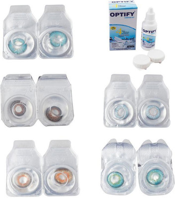 

Optify Combo Pack Monthly Color Contact Lens With Solution Monthly Contact Lens(0, Aqua-Brown-Honey-Sea Blue-Green Turquoise, Pack of 5)
