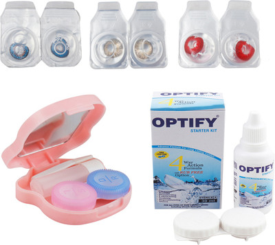 

Optify Zero Power Combo Pack Monthly Color Contact Lens With Solution and Travel Kit Monthly Contact Lens(0, Deep Blue-Honey-Red, Pack of 3)